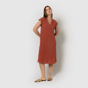 Vestido corto algodón lino rosette