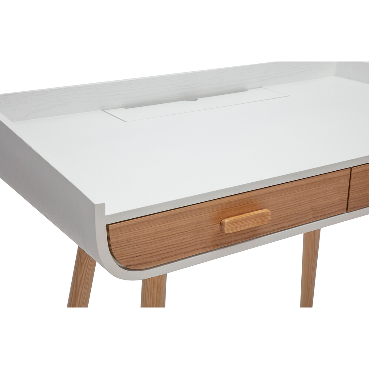 Bureau scandinave blanc et bois clair avec rangements 2 tiroirs L100 cm HALLEN