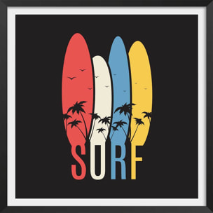 Affiche retro passion surf Affiche + cadre en bois - Noir