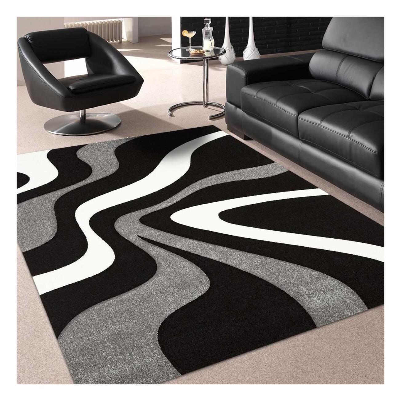 tapis chambre 80x150 tissé noir rectangle motif rond NODAGE