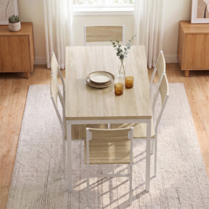 Conjunto de Mesa y 6 Sillas de Comedor de 7 Piezas, Mesa de Cocina Extensible 120-160 cm con 6 Sillas, Ahorro de Espacio, para 4-6 Personas, Marco Metálico, Efecto Roble
