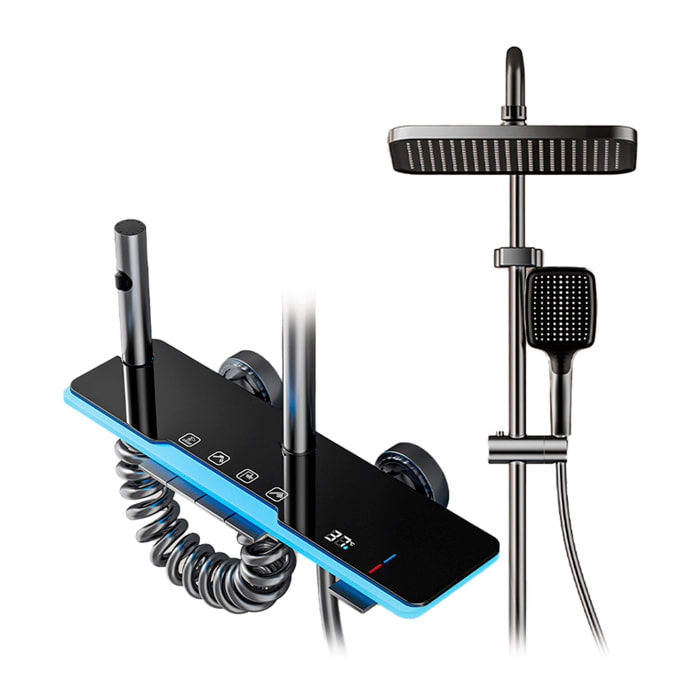 Juego de ducha completo 8806 montado en pared. Con pantalla digital y múltiples modos de agua, con mezclador, iluminación ambiental y control preciso.