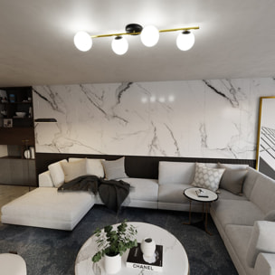 Lampada a sospensione SPLENDI in acciaio nero e oro con diffusori in vetro