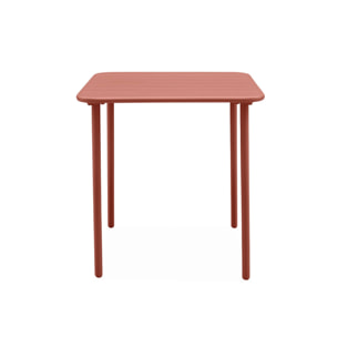 Table de jardin métal 2 places. terracotta. Amelia. 70x70cm. traitement antirouille. lattes et bords arrondis