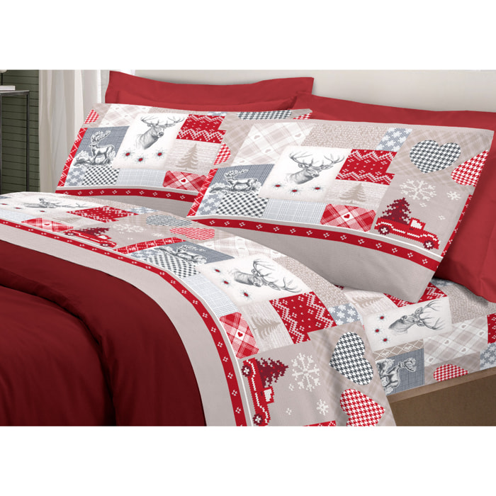 Completo Lenzuola in 100% Cotone Made In Italy Alpi Rosso