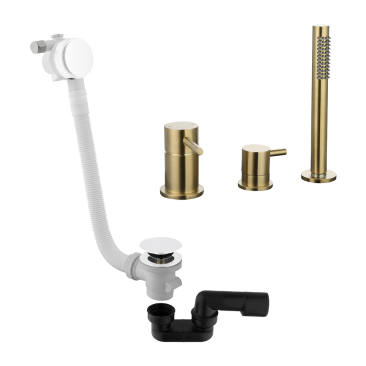 Mitigeur bain douche mécanique PAINI Ortence laiton brossé + Vidage trop plein et bonde clic-clac siphon 90cm PAINI blanc mat