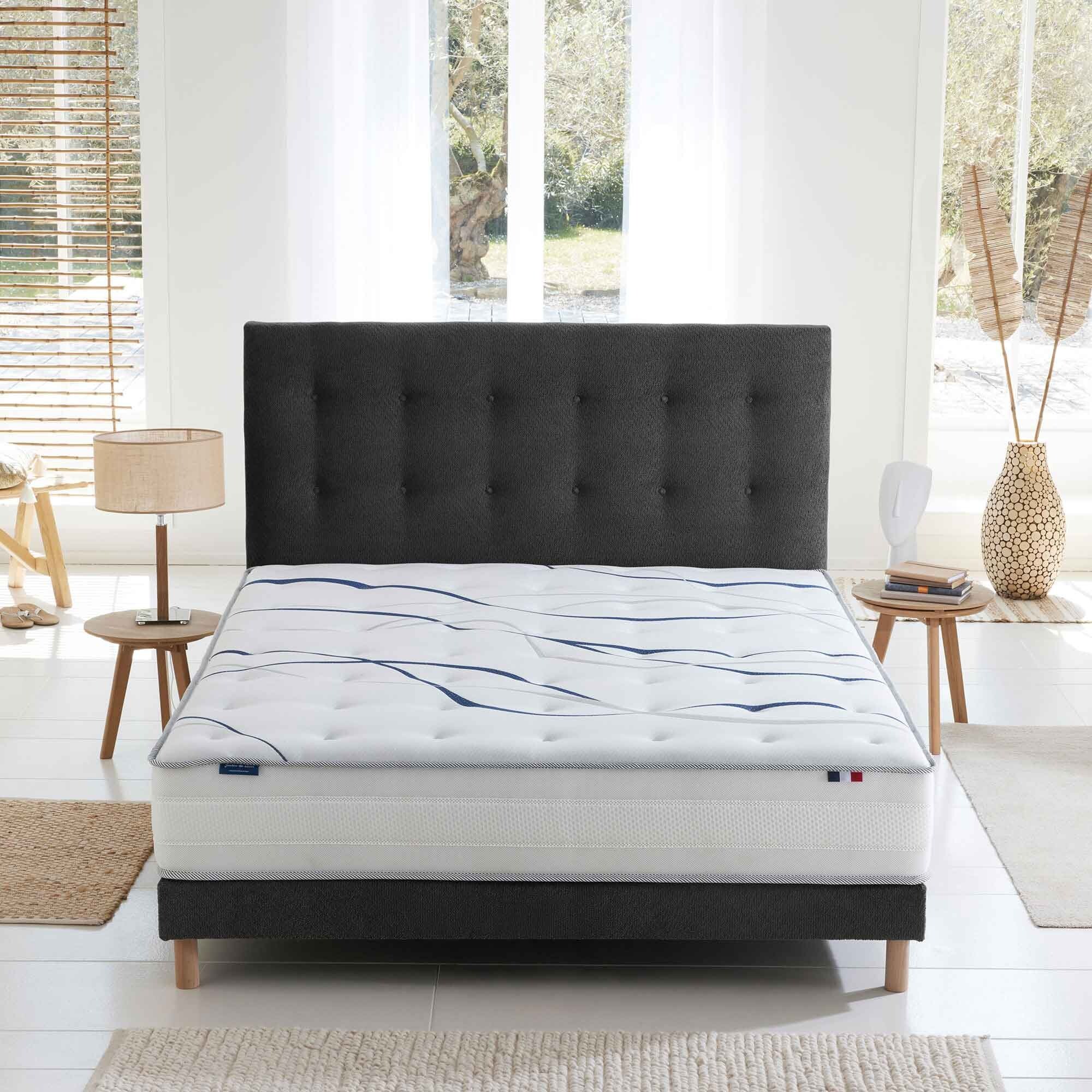 Ensemble matelas mousse ELYSIA avec sommier, chenille bouclettes gris anthracite
