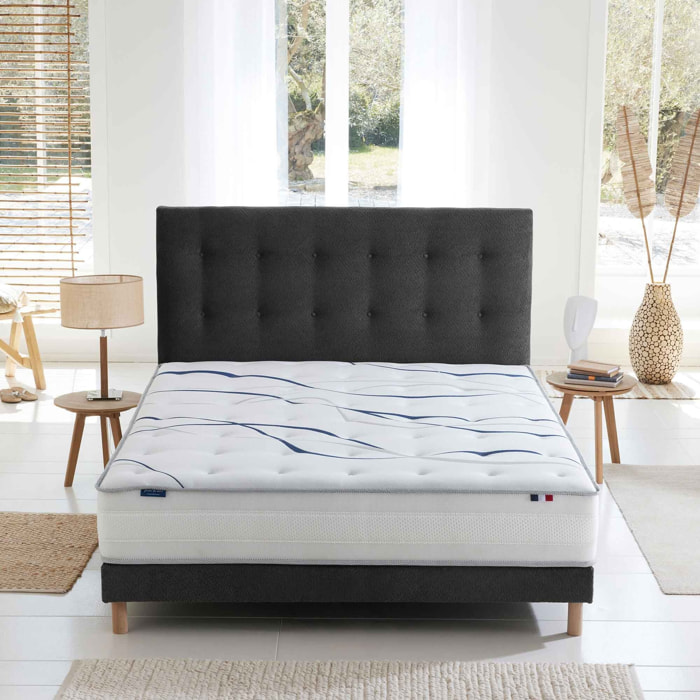 Ensemble matelas mousse ELYSIA avec sommier, chenille bouclettes gris anthracite
