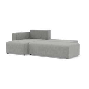 Topaze - canapé d'angle gauche 4 places convertible avec coffre sans accoudoir en velours côtelé - Gris clair