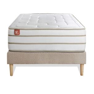 Ensemble Matelas Le Douillet - 26cm - Mémoire de forme - Matériaux éco-responsable - Sommier kit Beige
