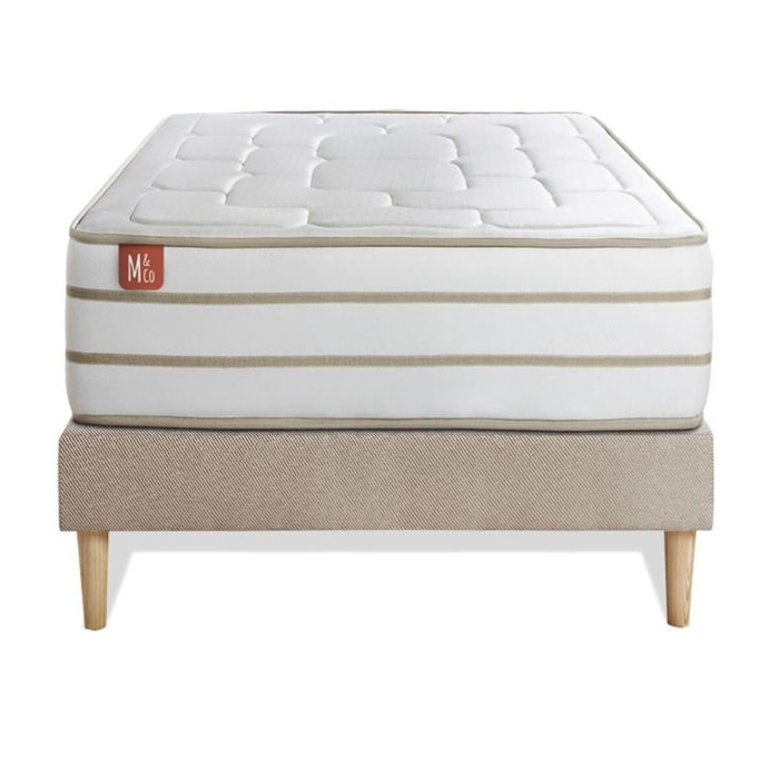 Ensemble Matelas Le Douillet - 26cm - Mémoire de forme - Matériaux éco-responsable - Sommier kit Beige