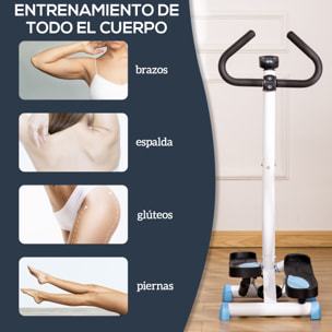 Máquina de Step Stepper Fitness en Casa para Escaleras con Pantalla LCD Manillar y Pedales Antideslizantes Equipo de Ejercicio para Gimnasio Oficina 55x44x108 cm Blanco y Azul