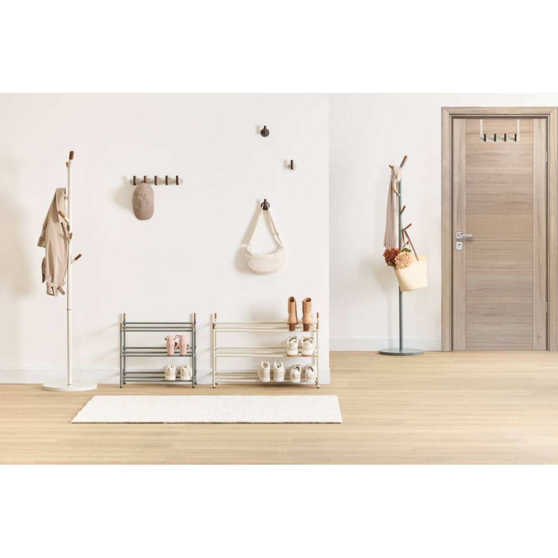 Patère murale 5 crochets Cassie beige et bois