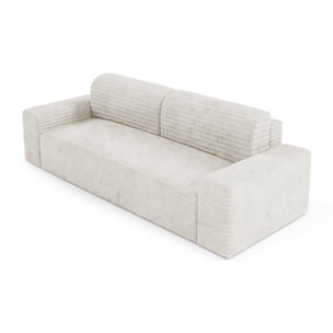 EDEN - Canapé 3 places convertible en velours côtelé écru