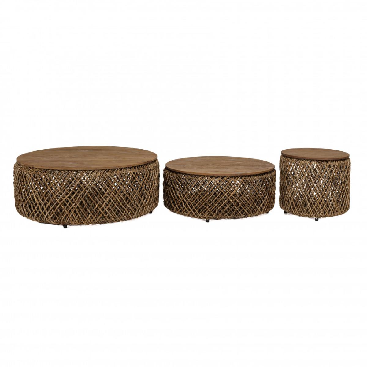 ALIDA - Set de 3 tables basses rondes en tissage de fibre de cocotier