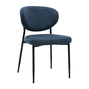 Chaises en tissu effet velours texturé bleu foncé et métal noir (lot de 2) BREKA