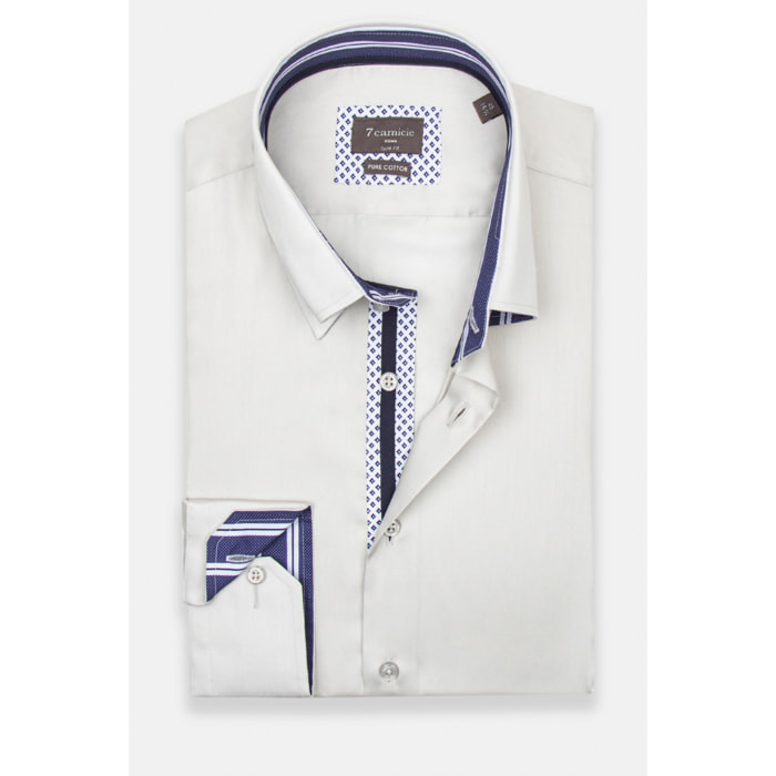 Camicia Uomo 2 Bottoni Button Down Slim Satin Unito Grigio