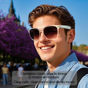 Gafas AI GY-500, traducción de +100 idiomas, asistente inteligente y notas de voz.