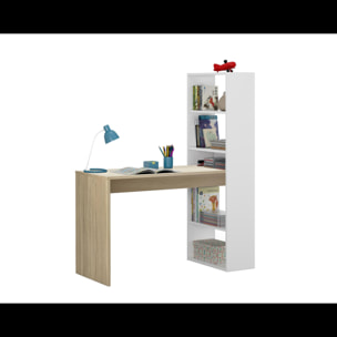 Scrivania Con Libreria Reversibile Kirkensen Scrittoio Scaffali Laterali Mobile Desk da Ufficio Soggiorno Sala Da Pranzo 120x144x53 Cm Bianco e Rovere