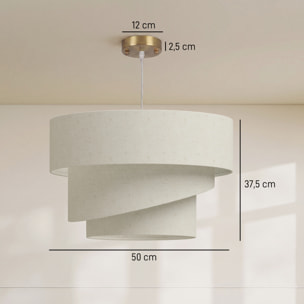 Suspension salon beige clair - abat-jour triple - support doré