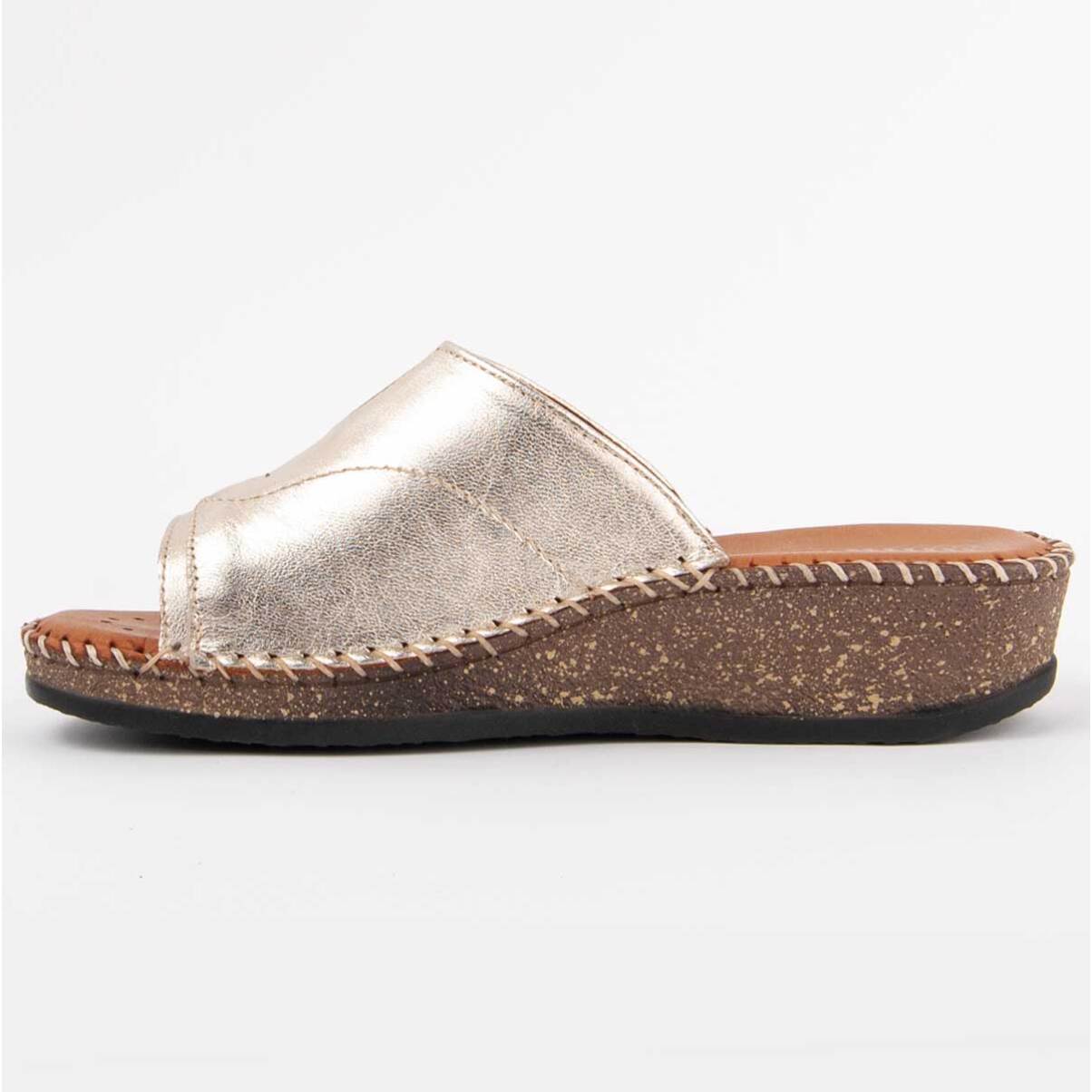 Sandalia De Cuña De Piel - Dorado - Altura: 4 Cm