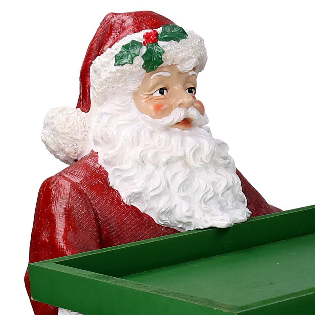 Babbo natale in resina con vassoio verde e rosso cm38x38h64