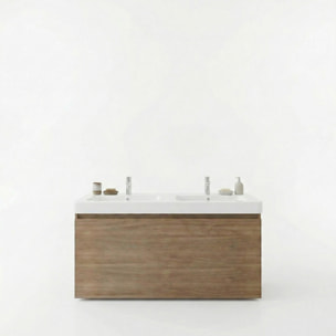 Lavabo double Pavia en marbre coulé blanc 120×49×5 cm – 2 trous pour la robinetterie, avec trop-plein (PA12049)