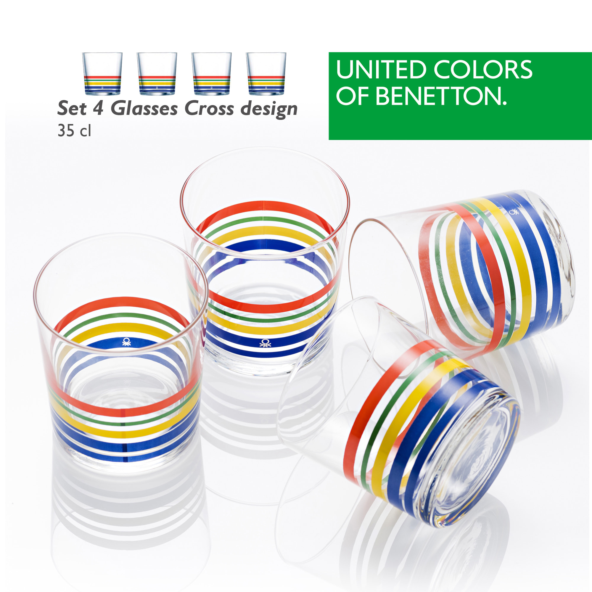 Set 4pcs vasos de agua cristal rayas finas multicolor  benetton