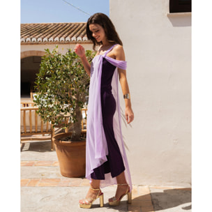 Vestido escote bardot con capa