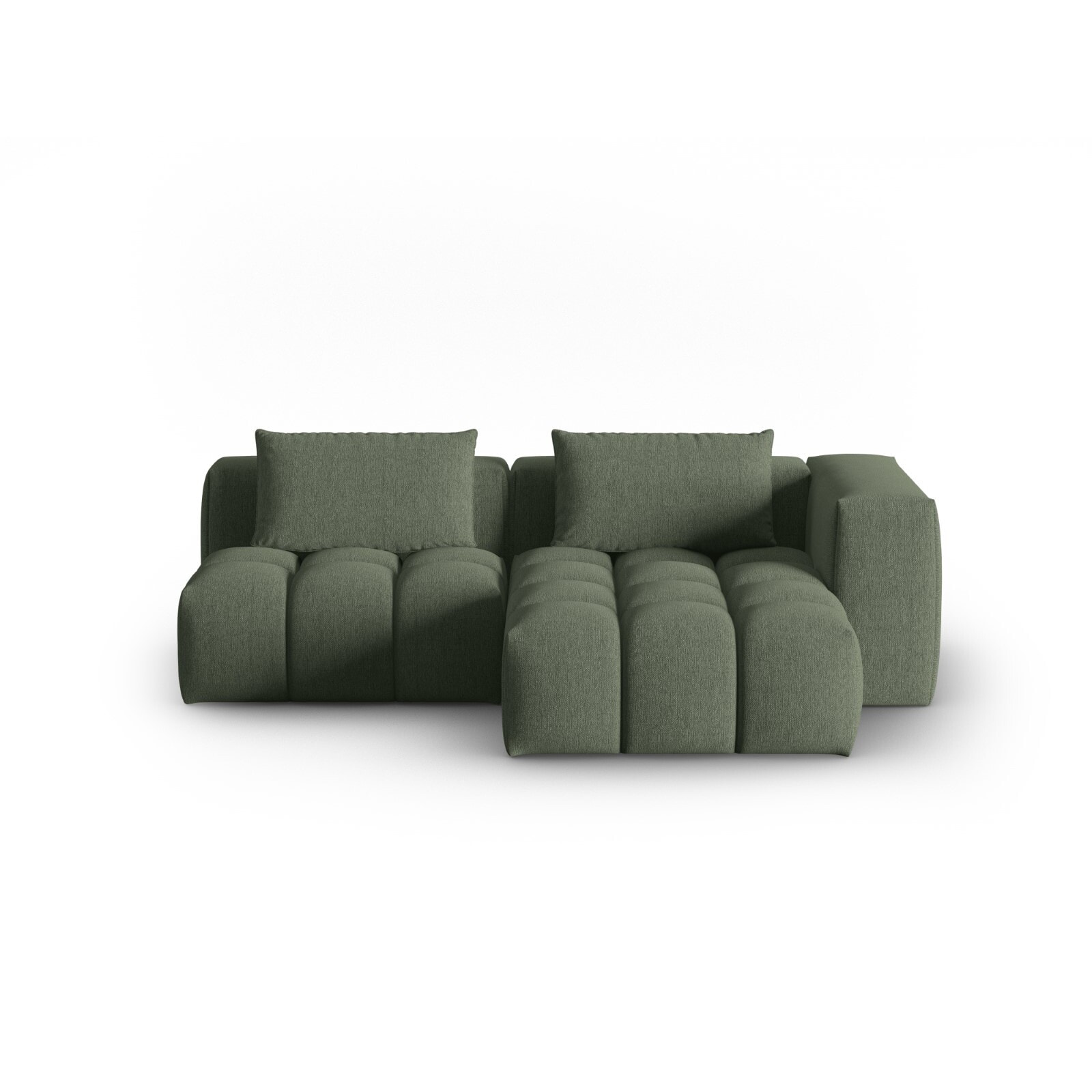 Canapé d'angle droit modulable "Lorella" 3 places en tissu structurel vert olive foncé