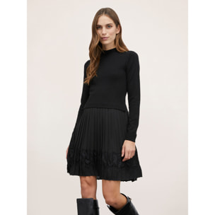 Motivi - Vestido de punto con falda plisada de raso - Negro