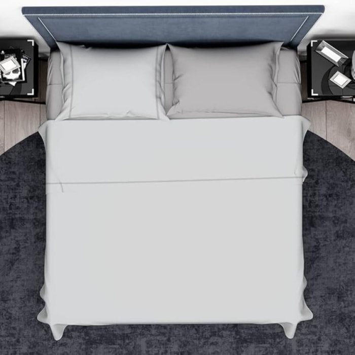 Completo lenzuola matrimoniale in cotone bicolore morbido e traspirante, set letto con lenzuolo sopra, sotto con angoli e 2 federe, design elegante con piping a contrasto, tessuto leggero e resistente 116 gsm, certificato OEKO-TEX, comfort quotidiano
