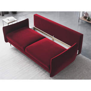 Canapé convertible avec coffre de rangement "Vermont" 3 places en velours rouge