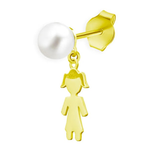 Orecchino Singolo Love Makes a Family Bimba con Pendente Perle Argento Gold