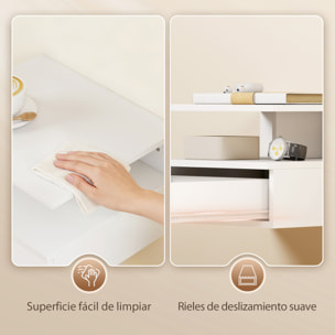 Juego de 2 Mesitas de Noche Flotantes con Cajón, Mesillas de Noche Dormitorio, Montado en la Pared, Estilo Moderno, para Sala de Estar, 35x32x22,5 cm, Blanco