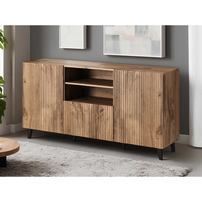 Come - buffet bas - effet bois - 2 portes, 1 tiroir et 1 niche - 150 cm - Bois