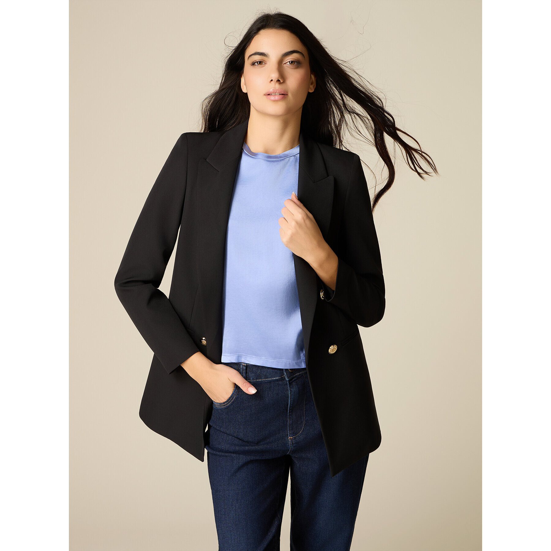 Oltre - Blazer doppiopetto in tessuto tecnico - Nero