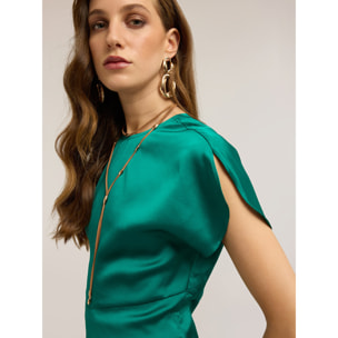 Motivi - Blusa de satén con mangas de pétalo - Verde