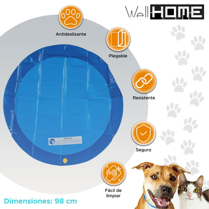 Well home alfombra refresacante para mascotas ø98cm azul pvc