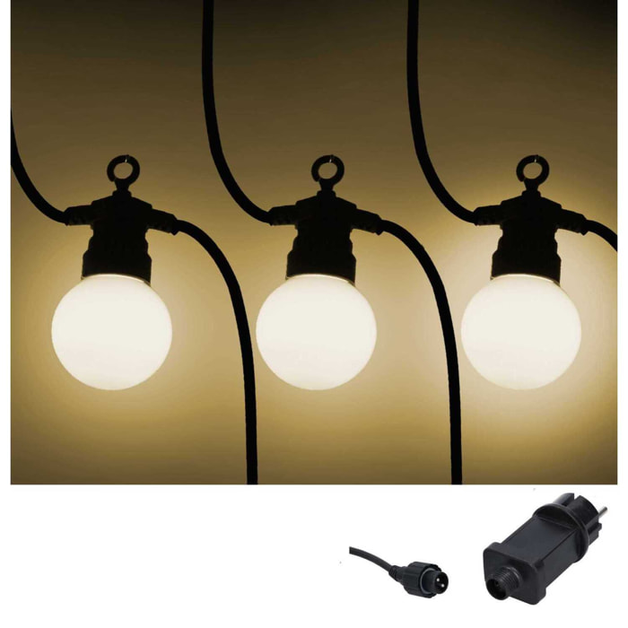 Catena in plastica da 5m con 10 lampadine a luce bianco caldo opaco