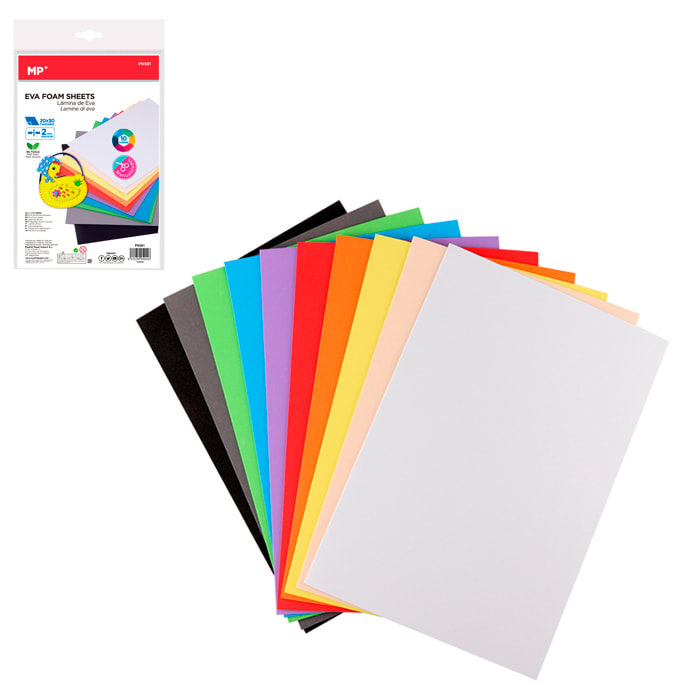 12 packs GOMA EVA colores 10 Uds. 20 x 30 cm