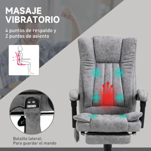 Silla de Oficina con 6 Puntos de Masaje, Silla de Escritorio Giratoria con Respaldo Reclinable 135Âº, Función de Calefacción, Reposapiés Retráctil, Altura Ajustable y Control Remoto, Gris
