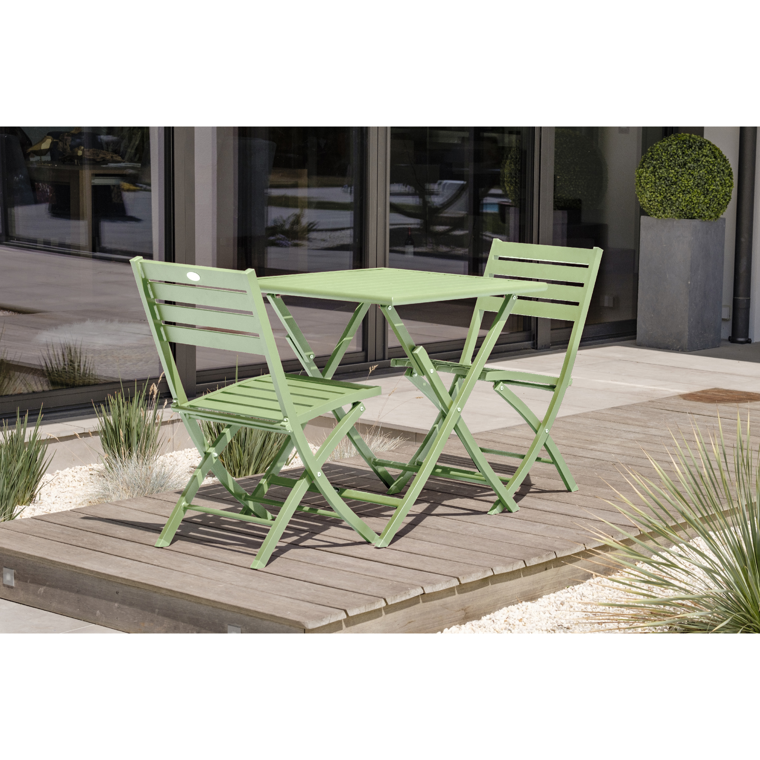 MARIUS - Ensemble repas de jardin 2 places en aluminium vert lagune