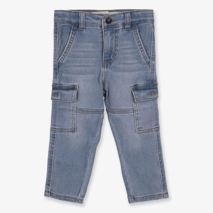 Jeans Regular Taper Cargo - Denim Blu