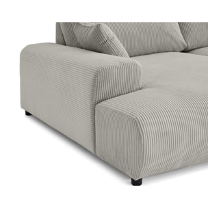 Garance - canapé droit 4 places double méridienne - assise profonde - en velours côtelé - Gris clair