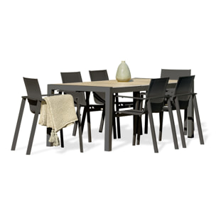 VENISE - Ensemble repas de jardin 6 places avec plateau céramique beige