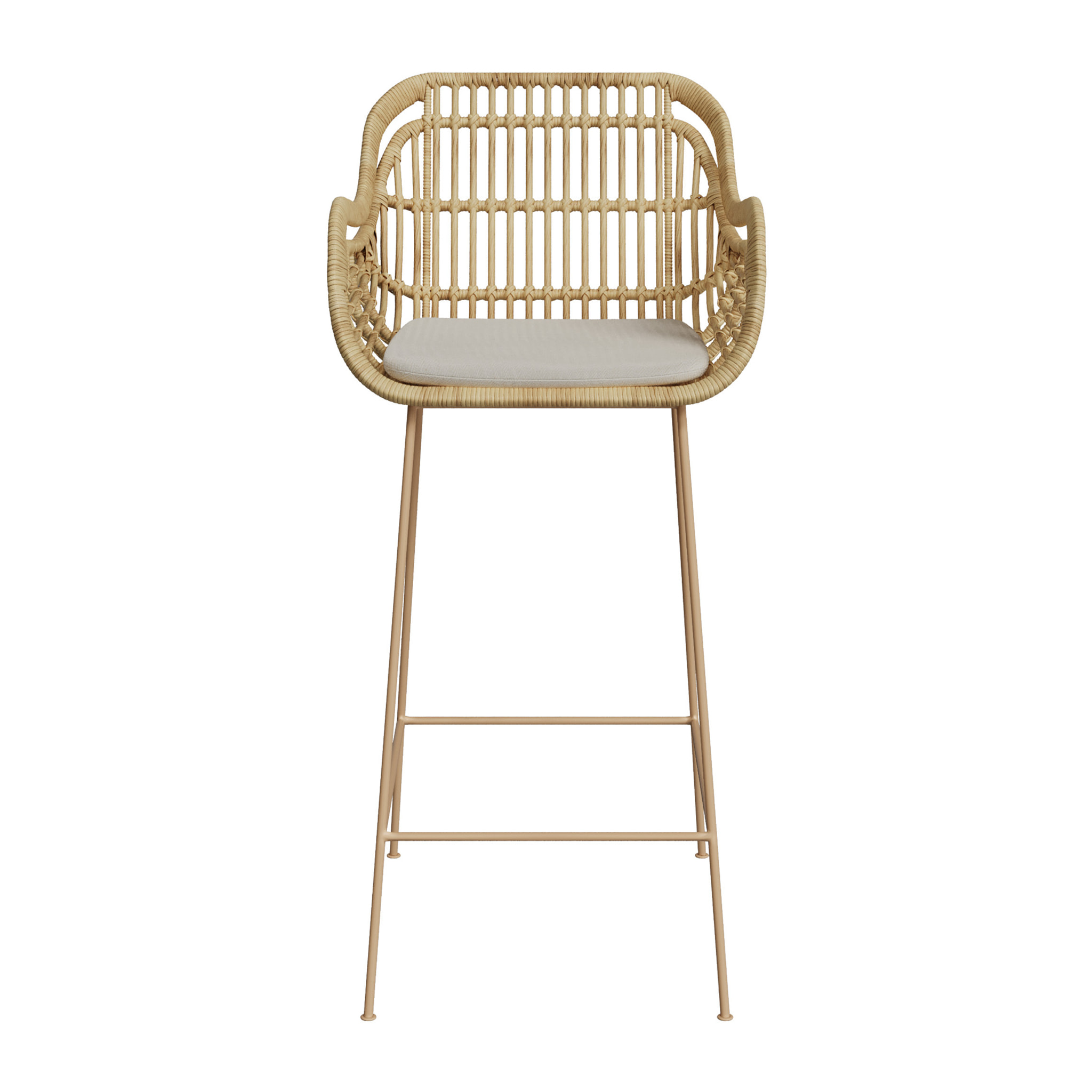 Chaise de bar en rotin, coussin en tissu et pieds en métal beige 71 cm - Chiloé