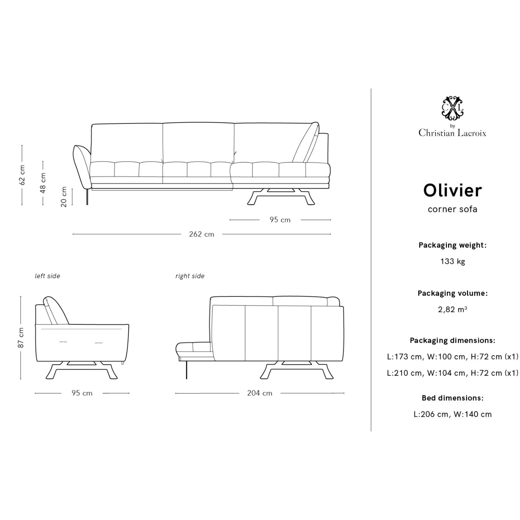 Canapé d'angle droit convertible "Olivier" 5 places en cuir véritable bleu gris