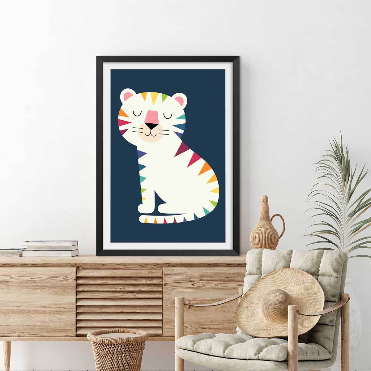 Affiche  tigre en arc en ciel Affiche + cadre en bois - Noir