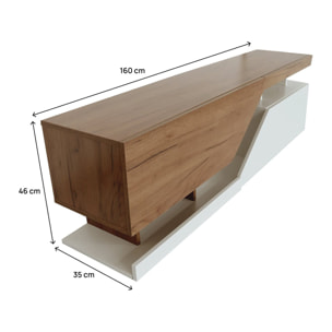 Meuble TV "Ceelias" - 160 x 46 x 35 cm - Blanc/Marron Foncé